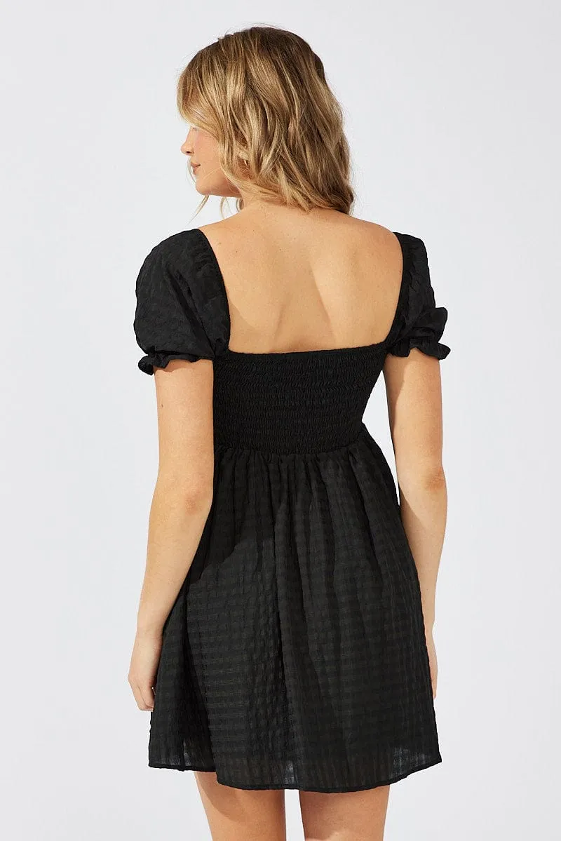 Black Fit and Flare Dress Short Sleeve Self Check sold by Ally Fashion product image thumbnail 5
