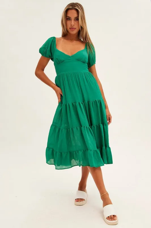 Green Midi Dress Short Sleeve V-Neck sold by Ally Fashion