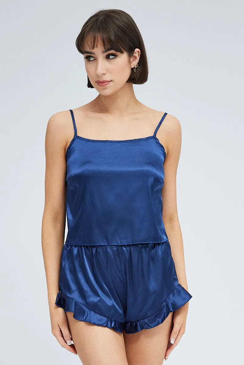 Blue Satin Cami And Ruffle Shorts Pyjama Set sold by Ally Fashion product image thumbnail 3