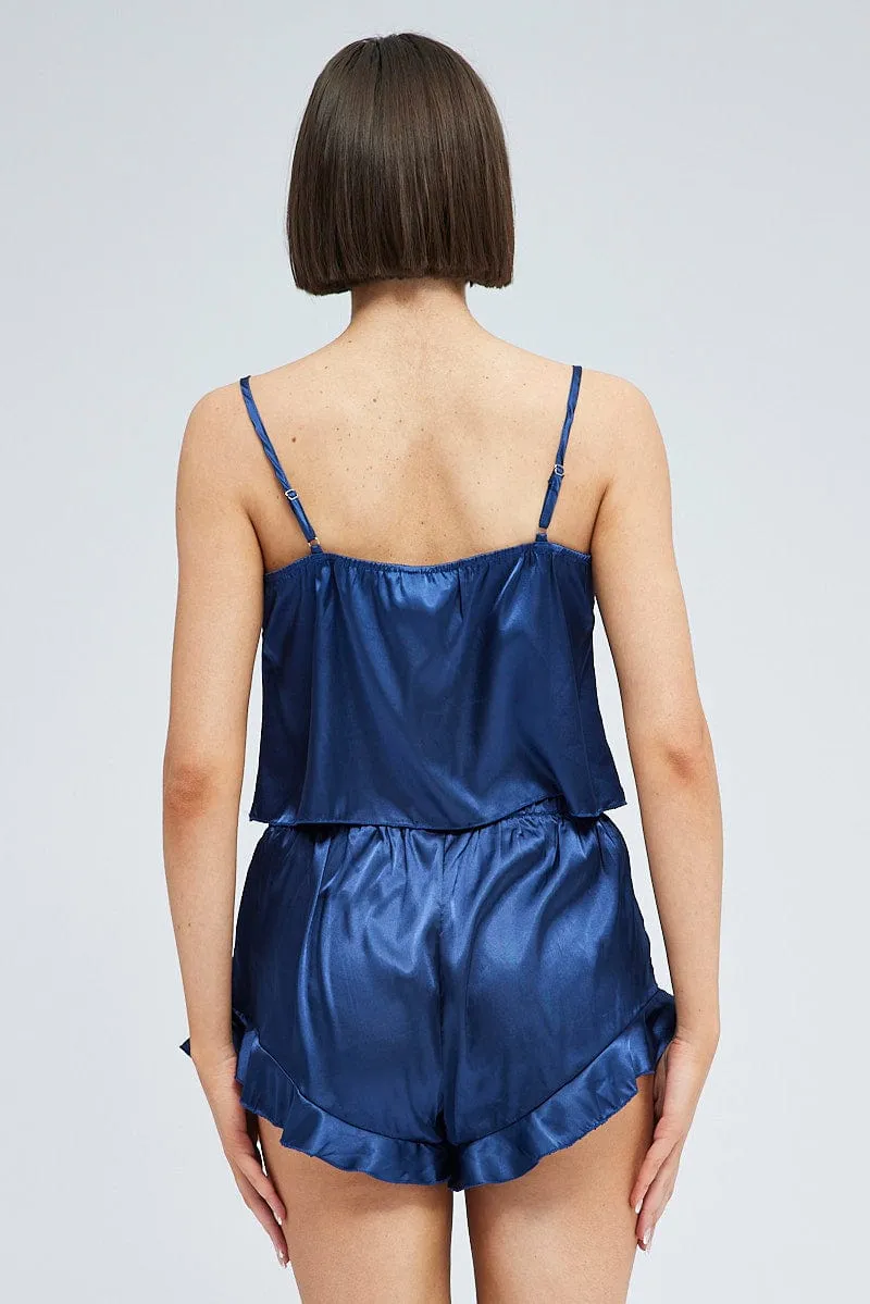 Blue Satin Cami And Ruffle Shorts Pyjama Set sold by Ally Fashion product image thumbnail 5