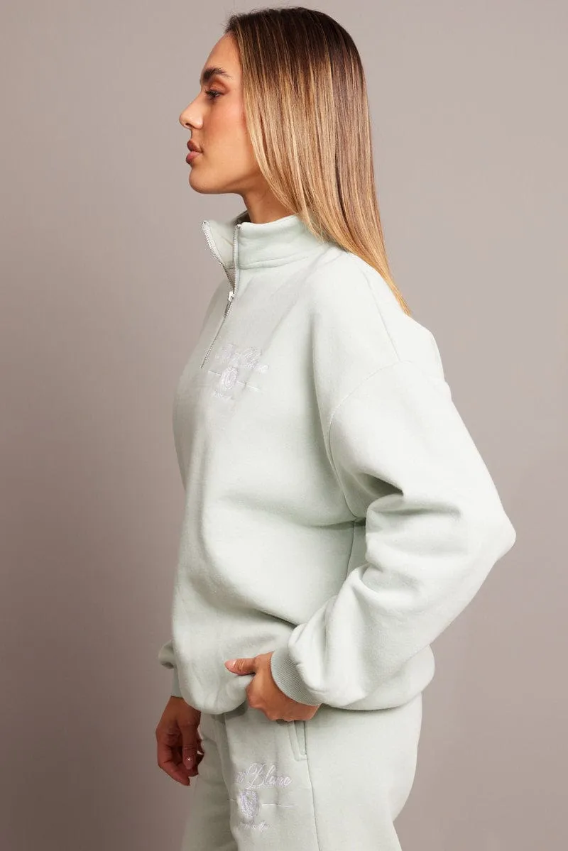 Green Zip Sweater Funnel Neck Oversized sold by Ally Fashion product image thumbnail 4