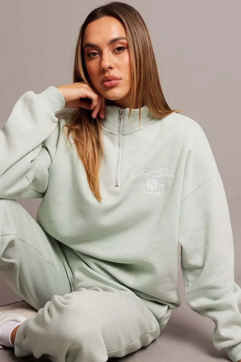 Green Zip Sweater Funnel Neck Oversized sold by Ally Fashion