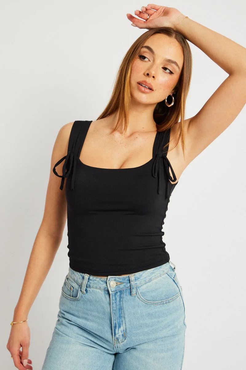 Black Crop Top Square Neck With Ribbons sold by Ally Fashion