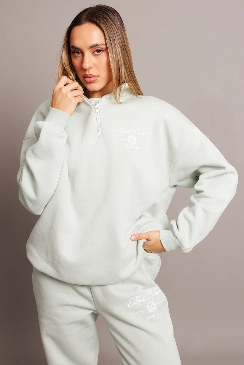 Green Zip Sweater Funnel Neck Oversized sold by Ally Fashion product image thumbnail 2