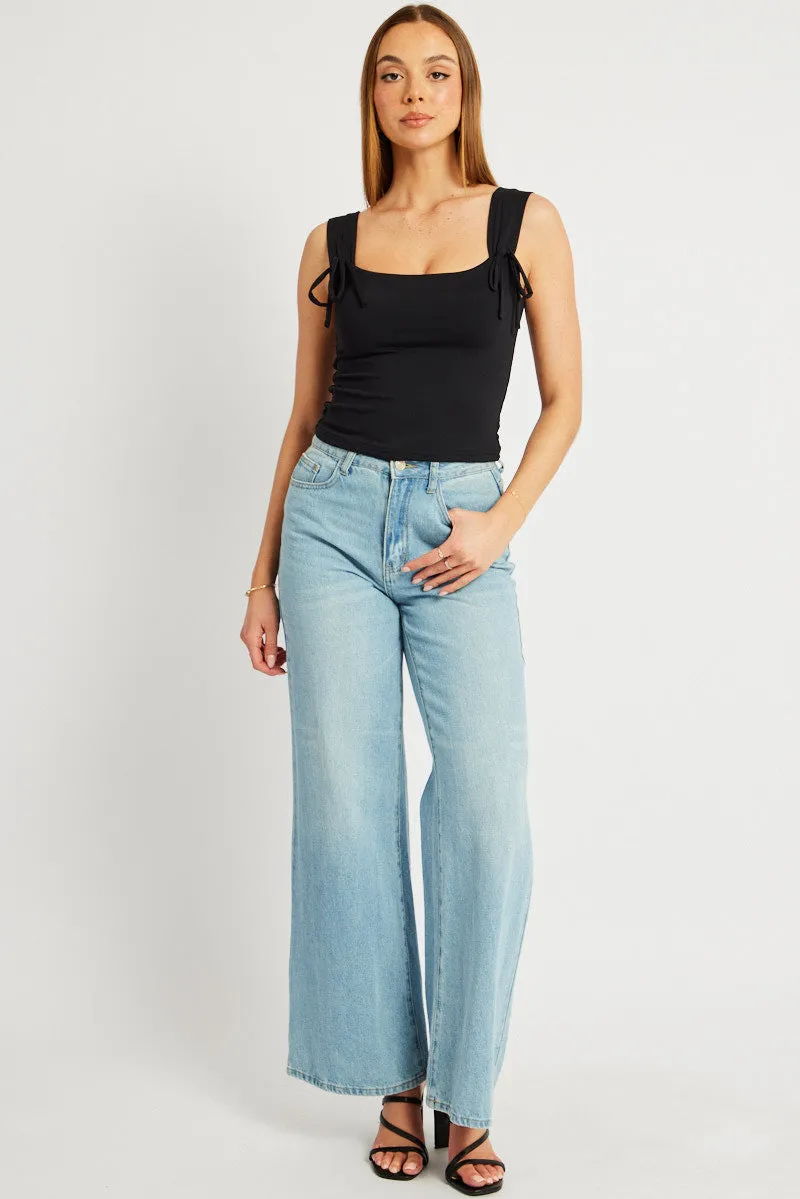 Black Crop Top Square Neck With Ribbons sold by Ally Fashion product image thumbnail 2