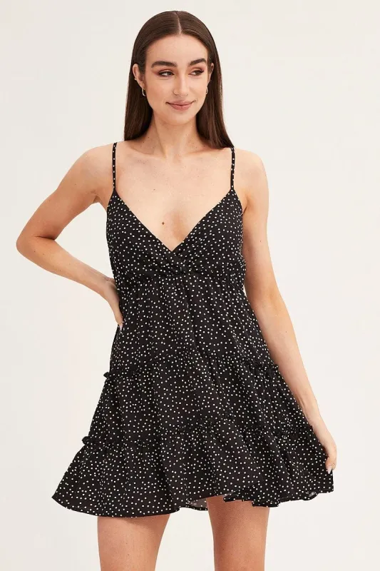 Polka Dot Skater Dress Mini V Neck Sleeveless sold by Ally Fashion