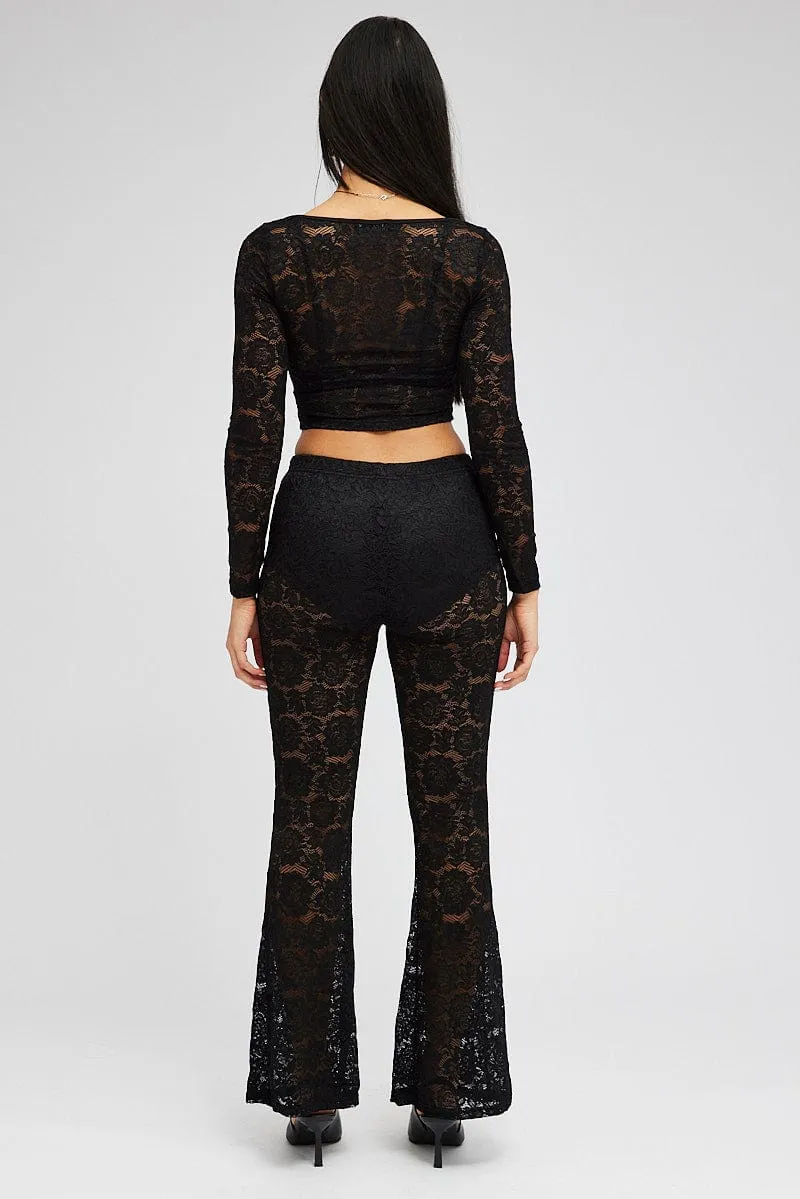 Black Flare Leg Pants Mid Rise Lace sold by Ally Fashion product image thumbnail 5