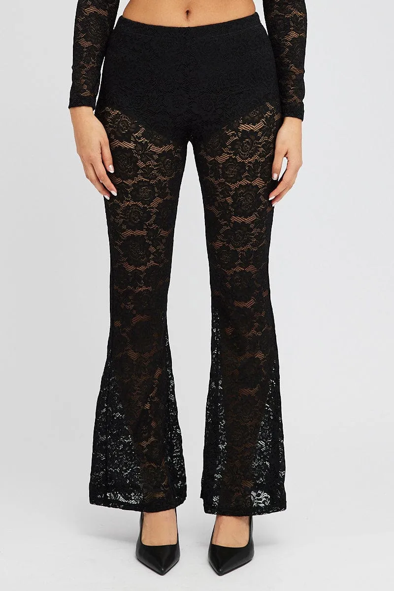Black Flare Leg Pants Mid Rise Lace sold by Ally Fashion product image thumbnail 3