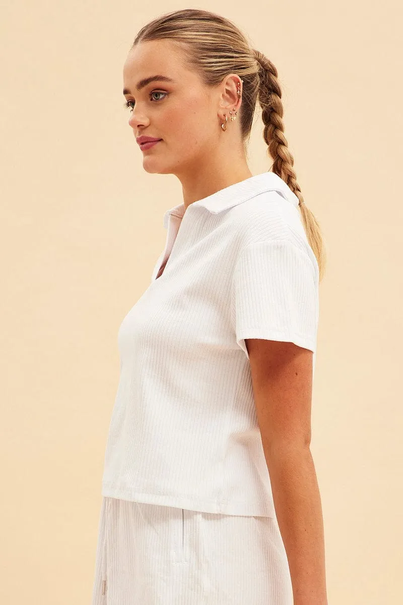 White Prea Rib Polo Short Sleeve Tee sold by Ally Fashion product image thumbnail 4