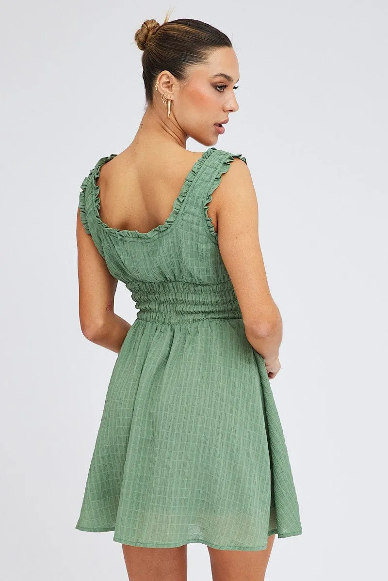 Green Fit and Flare Dress Sleeveless Waist Shirred sold by Ally Fashion product image thumbnail 5