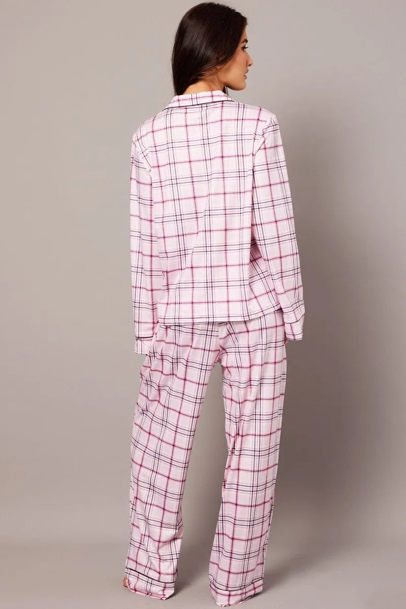 Pink Check PJ Set Jersey Long Leg Piping Pyjama sold by Ally Fashion product image thumbnail 5