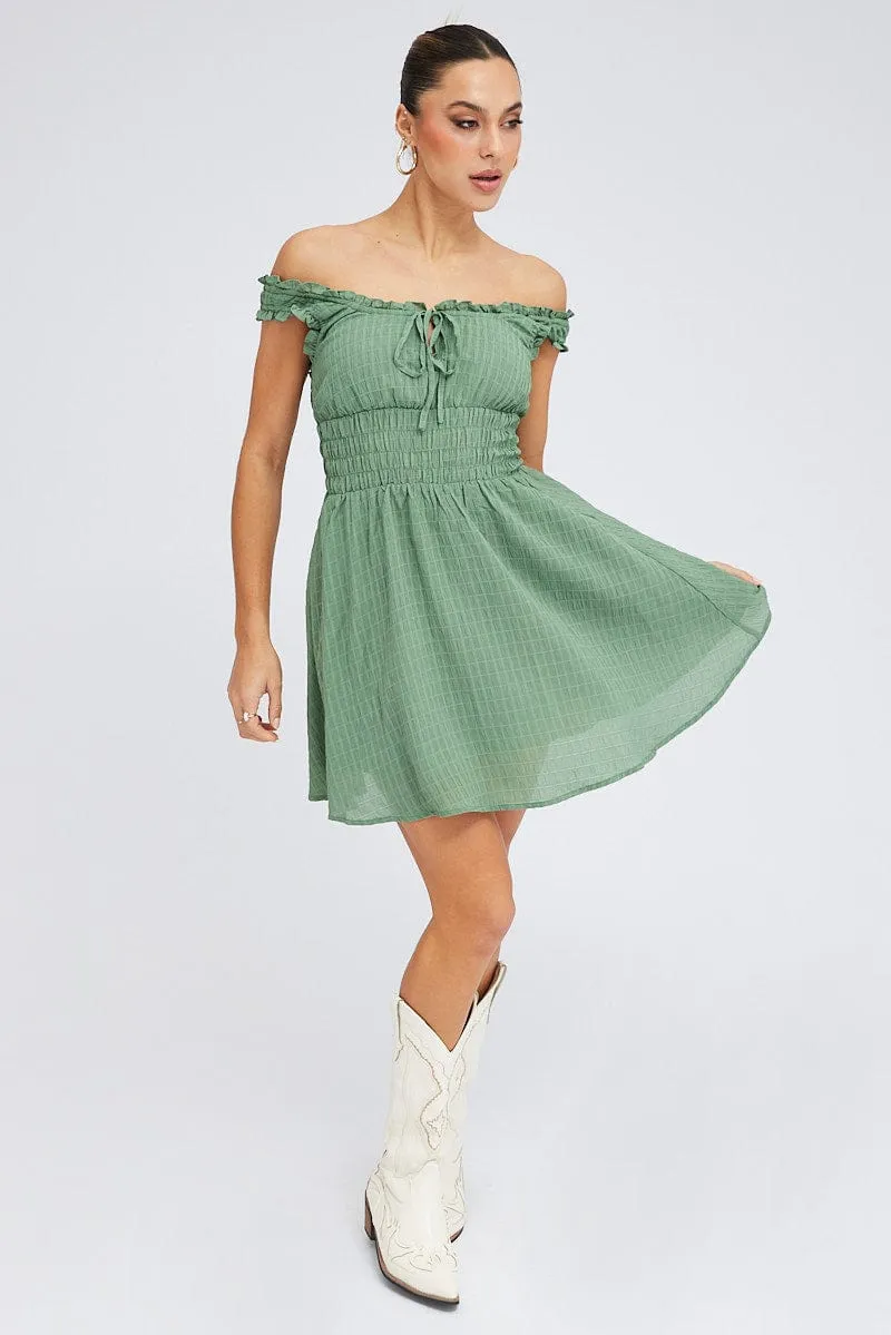 Green Fit and Flare Dress Sleeveless Waist Shirred sold by Ally Fashion product image thumbnail 2