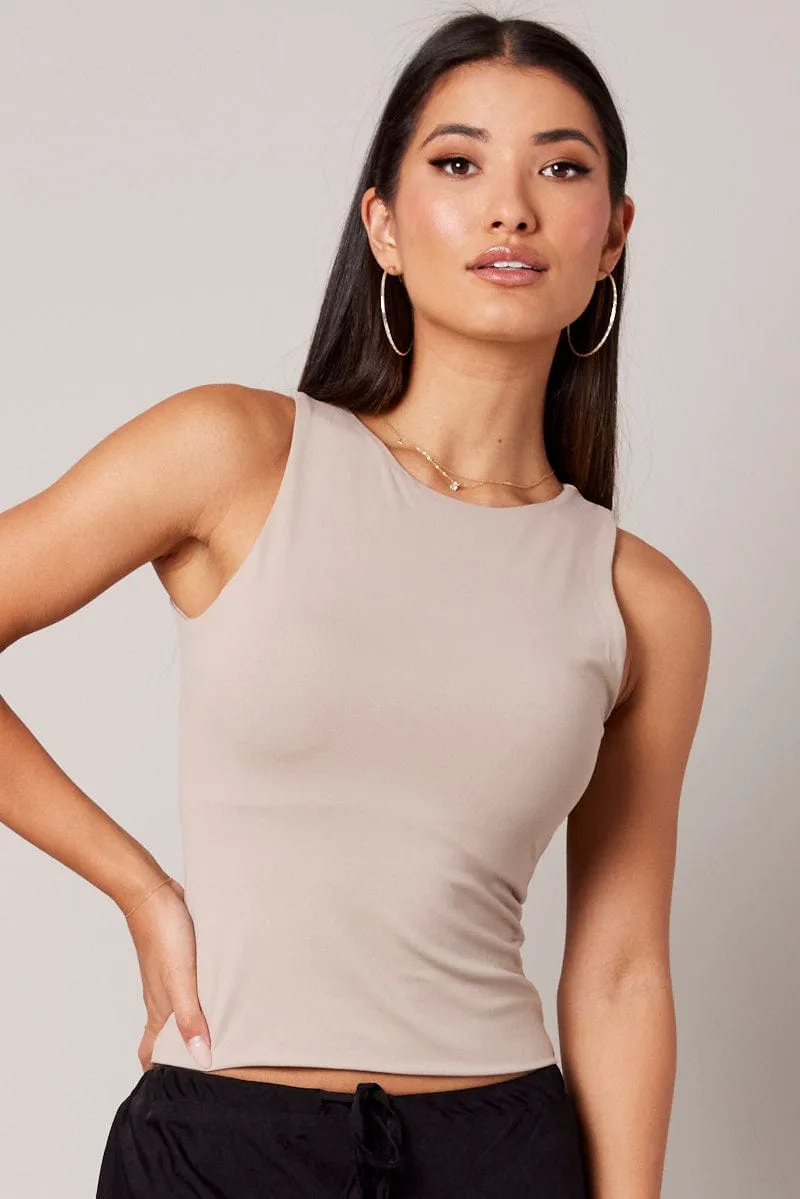 Beige Supersoft Tank Sleeveless sold by Ally Fashion
