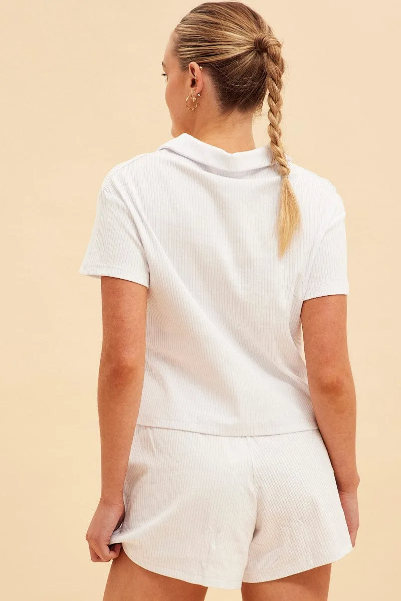 White Prea Rib Polo Short Sleeve Tee sold by Ally Fashion product image thumbnail 5