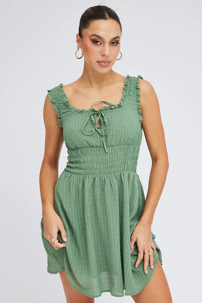 Green Fit and Flare Dress Sleeveless Waist Shirred sold by Ally Fashion product image thumbnail 3