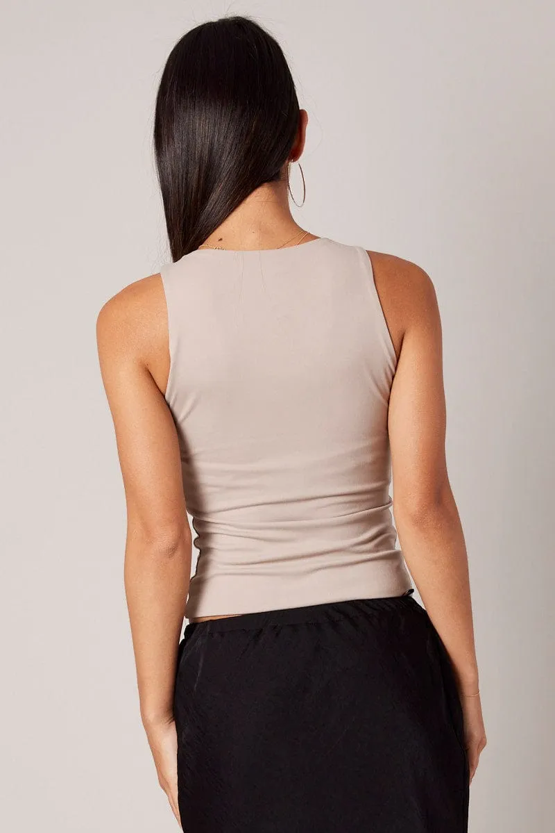 Beige Supersoft Tank Sleeveless sold by Ally Fashion product image thumbnail 5