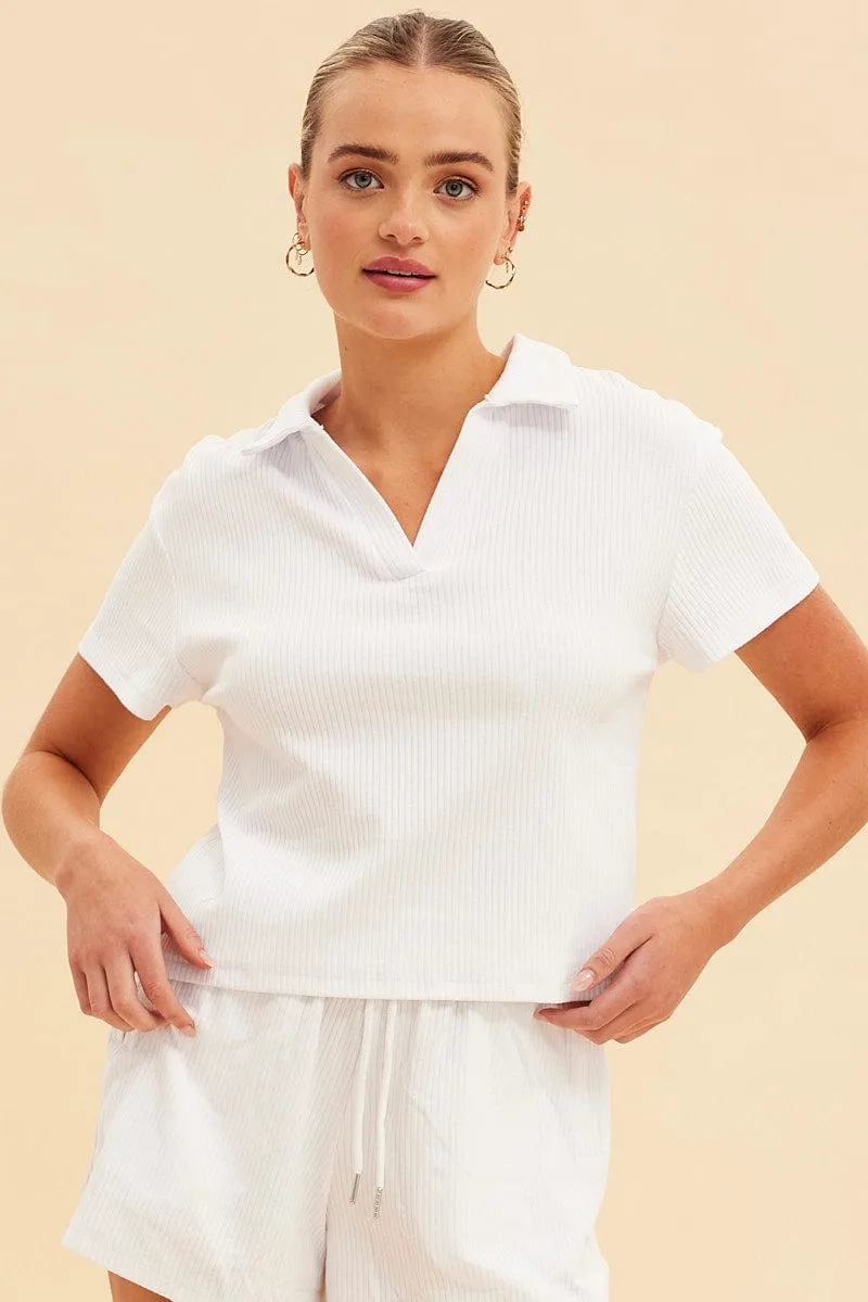 White Prea Rib Polo Short Sleeve Tee sold by Ally Fashion product image thumbnail 3