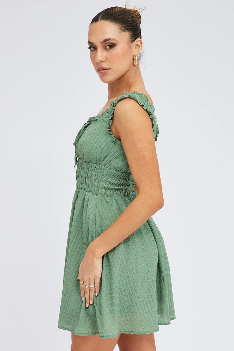 Green Fit and Flare Dress Sleeveless Waist Shirred sold by Ally Fashion product image thumbnail 4