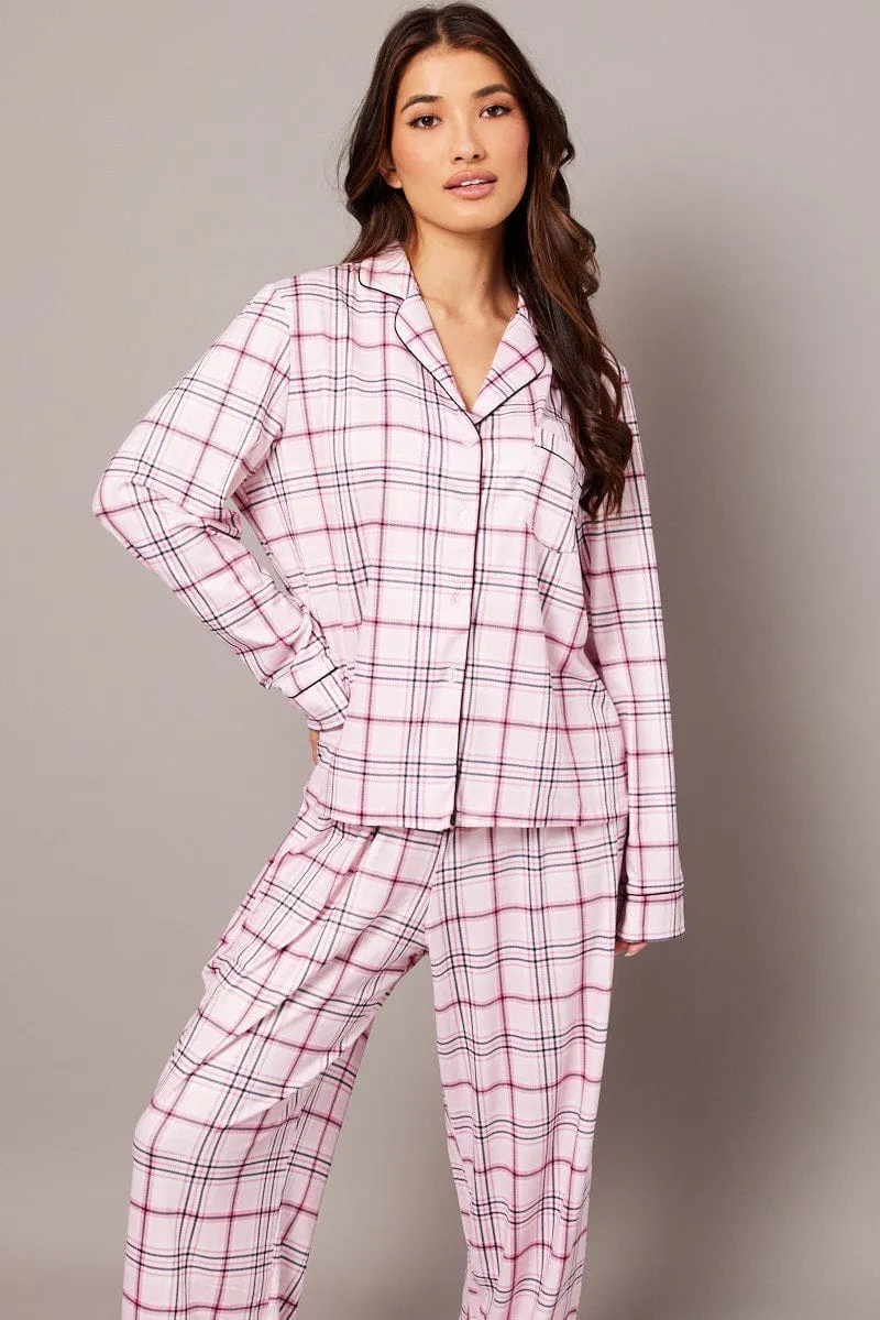 Pink Check PJ Set Jersey Long Leg Piping Pyjama sold by Ally Fashion product image thumbnail 2