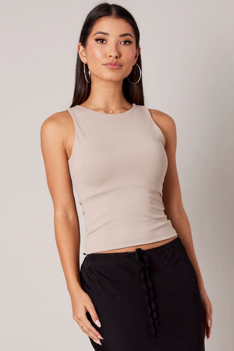 Beige Supersoft Tank Sleeveless sold by Ally Fashion product image thumbnail 3