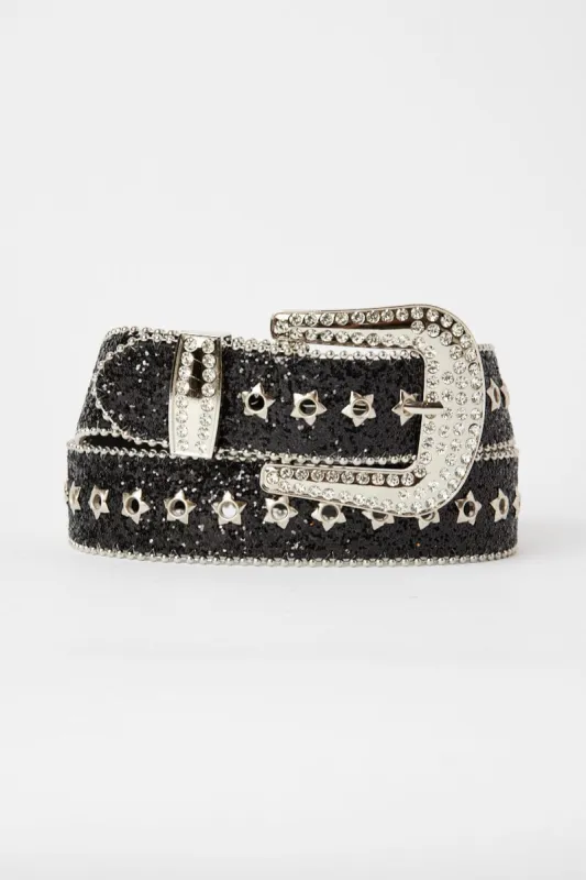 Black Waist Belt with Diamante Buckle sold by Ally Fashion