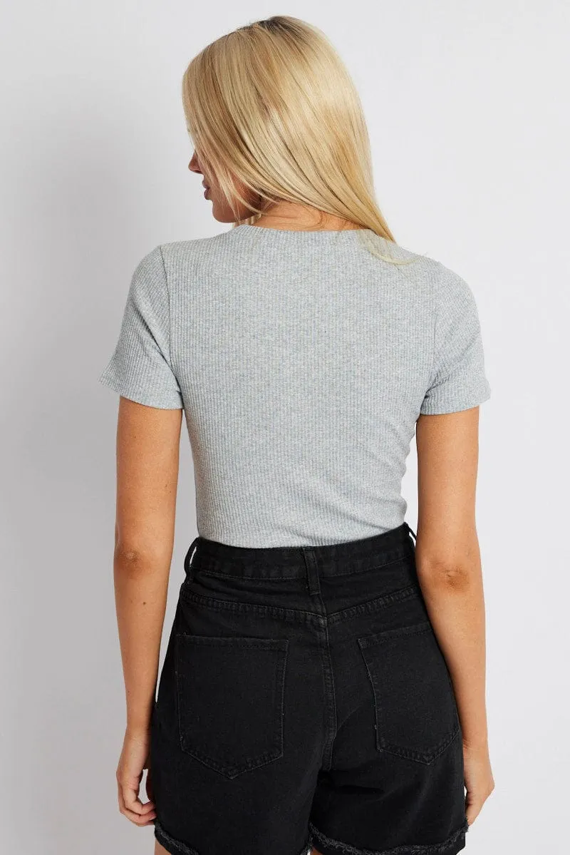 Grey Bodysuit Short Sleeve Crew Neck Rib Jersey sold by Ally Fashion product image thumbnail 5