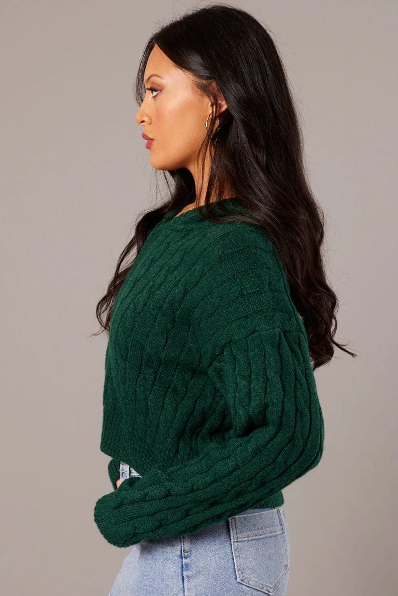 Green Hooded Cardigan Long Sleeve Cable Knit Zip Up sold by Ally Fashion product image thumbnail 4