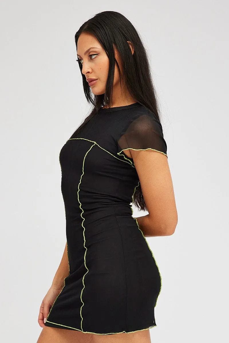 Black Mini Dress Cap Sleeve Crew Neck Bodycon Mesh sold by Ally Fashion product image thumbnail 4