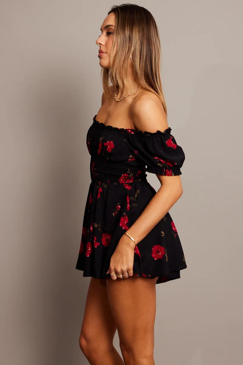 Black Floral Ruffle Playsuit Short Sleeve sold by Ally Fashion product image thumbnail 4