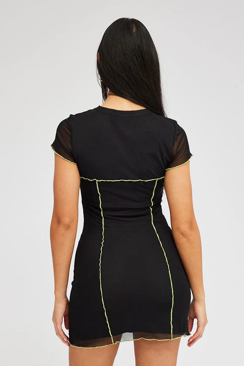 Black Mini Dress Cap Sleeve Crew Neck Bodycon Mesh sold by Ally Fashion product image thumbnail 5