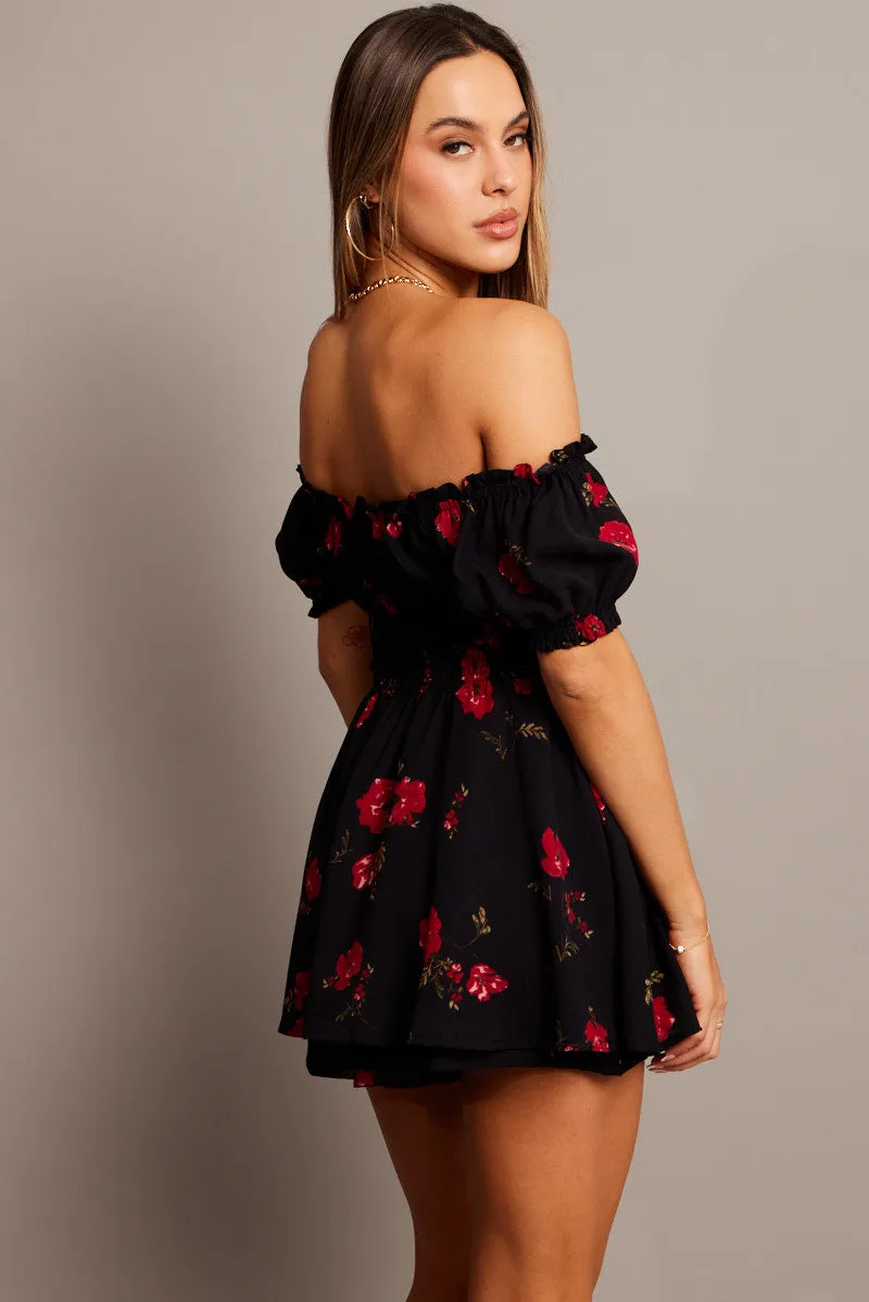 Black Floral Ruffle Playsuit Short Sleeve sold by Ally Fashion product image thumbnail 5