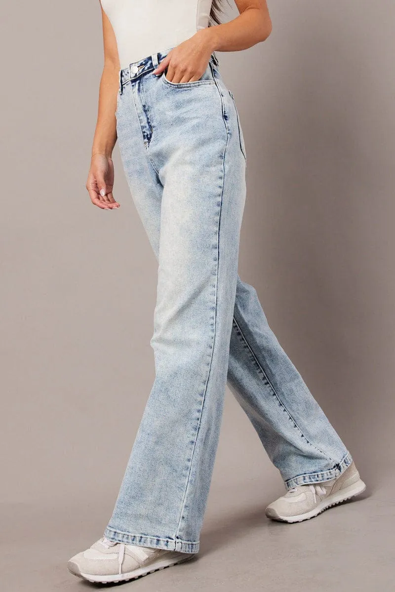 Denim Straight Jean High Rise Acid Wash sold by Ally Fashion