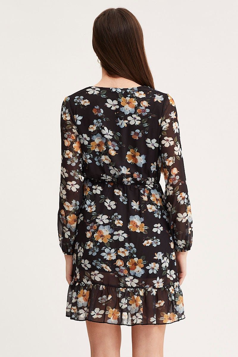 Print Mini Dress Long Sleeve V Neck sold by Ally Fashion product image thumbnail 5