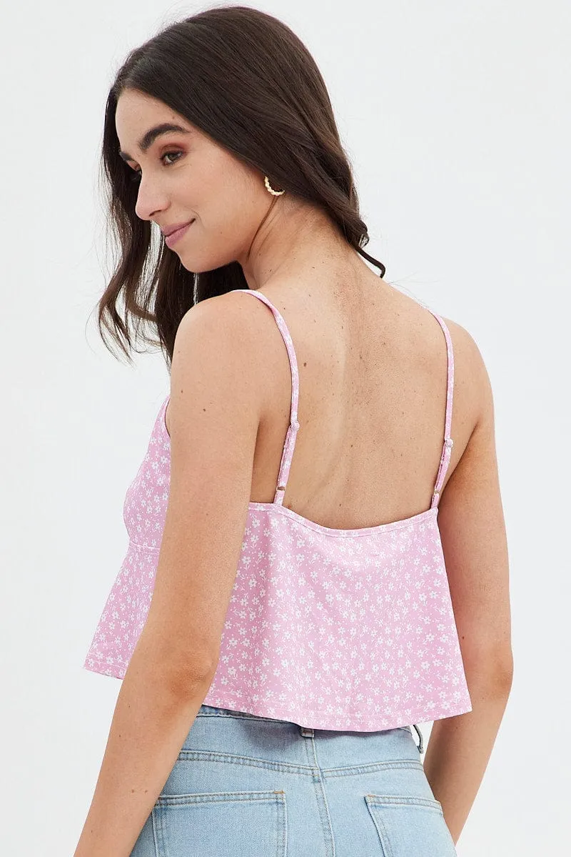 Pink Floral Tie Front Top sold by Ally Fashion product image thumbnail 5