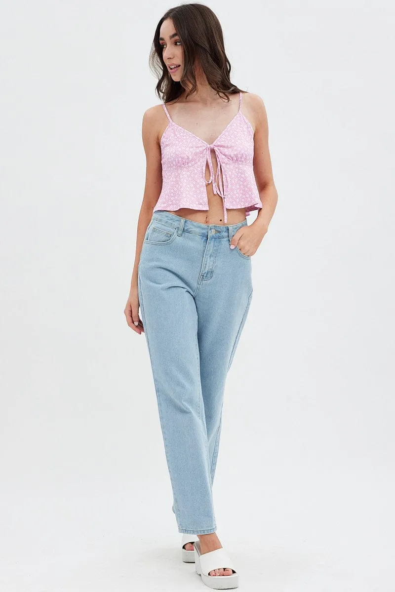 Pink Floral Tie Front Top sold by Ally Fashion product image thumbnail 2