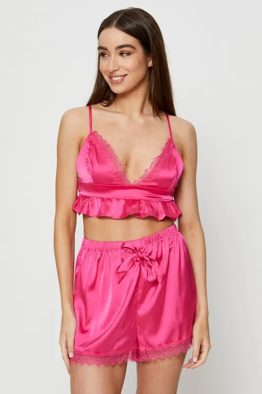 Pink Bralette Pyjamas Set Satin sold by Ally Fashion