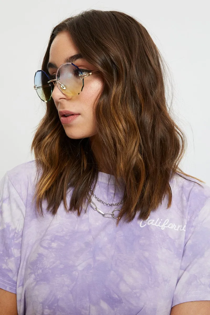 Blue Ombre Framless Scalloped Edge Round Sunglasses sold by Ally Fashion
