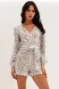 Silver Playsuit Long Sleeve V Neck Party Sequin sold by Ally Fashion