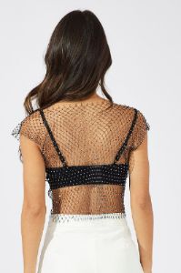 Black Rhinestone Mesh Fishnet Top sold by Ally Fashion