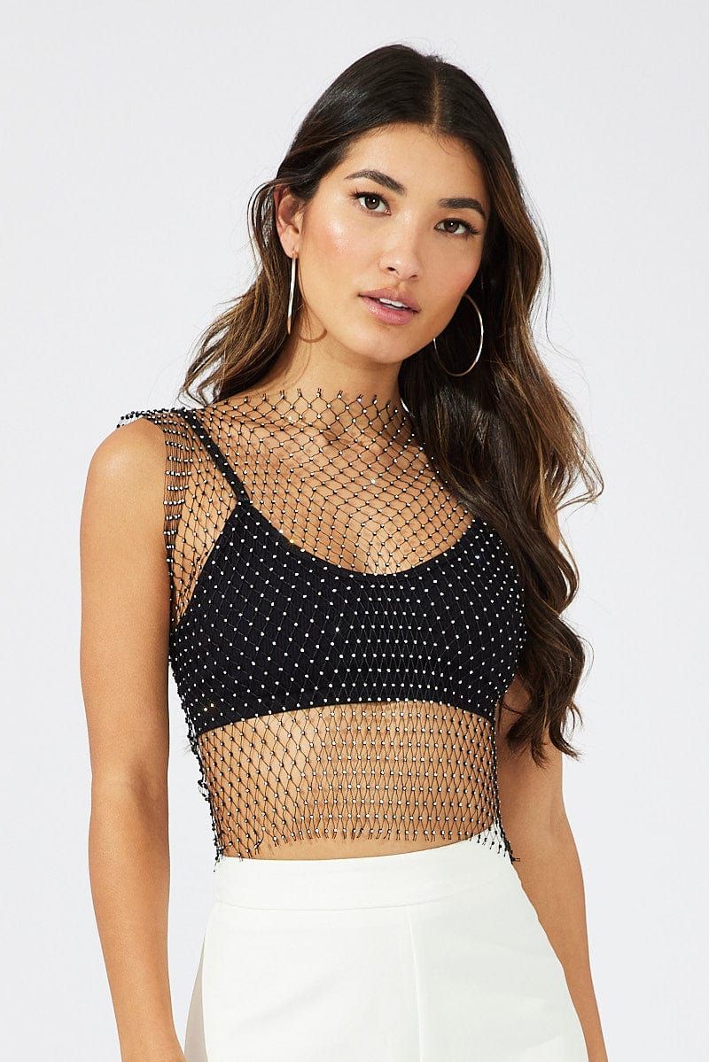 Black Rhinestone Mesh Fishnet Top sold by Ally Fashion product image thumbnail 3