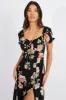 Black Floral Maxi dress Puff Sleeve sold by Ally Fashion
