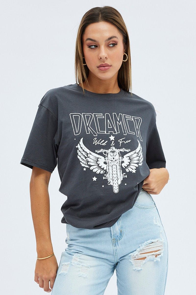 Grey Charcoal Short Sleeve Motorcycle Graphic Tee sold by Ally Fashion product image thumbnail 3