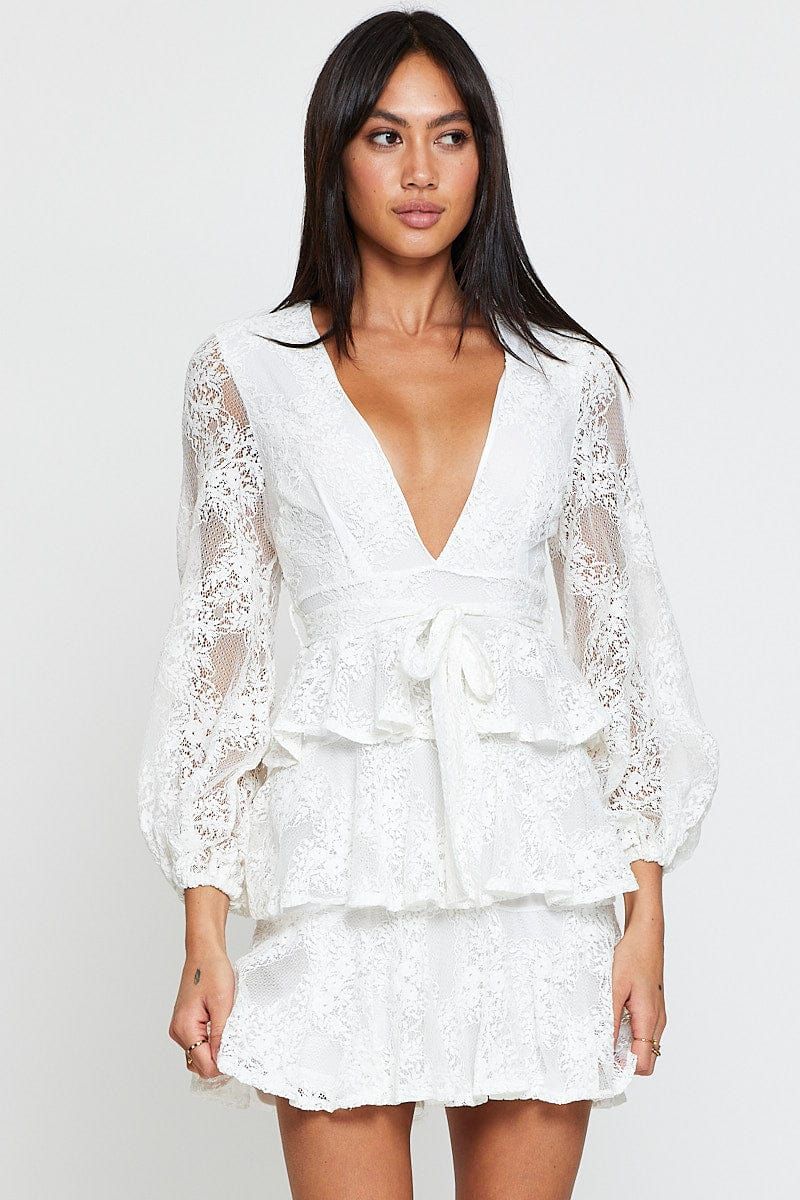 White Mini Dress Long Sleeve Evening sold by Ally Fashion product image thumbnail 3