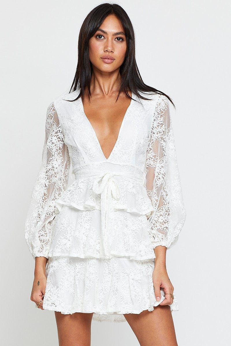 White Mini Dress Long Sleeve Evening sold by Ally Fashion