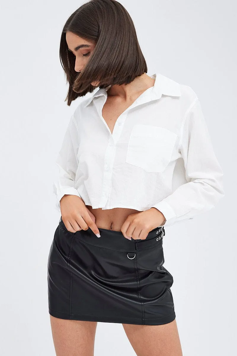 Black Faux Leather Skirt Mid Rise Mini Buckle Detail sold by Ally Fashion product image thumbnail 2