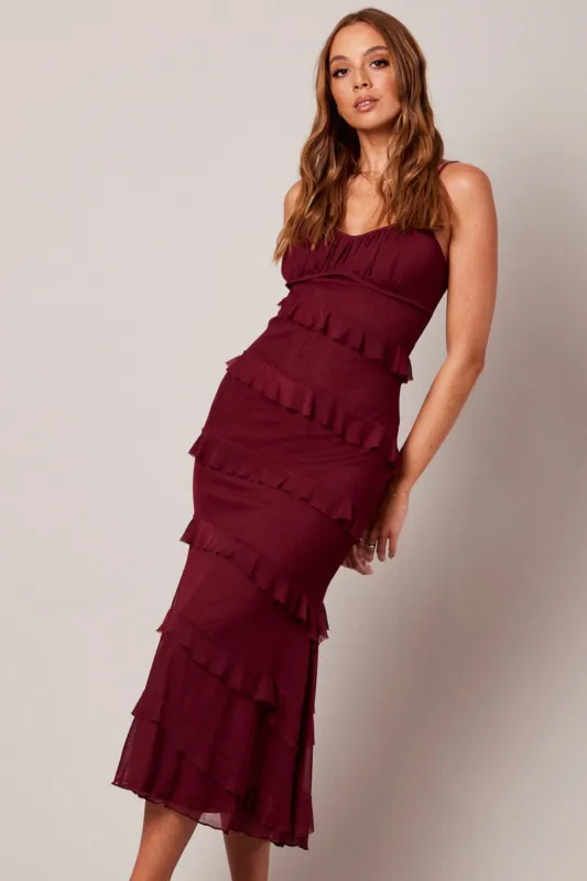 Red Bodycon Dress Singlet Sweetheart Frill sold by Ally Fashion