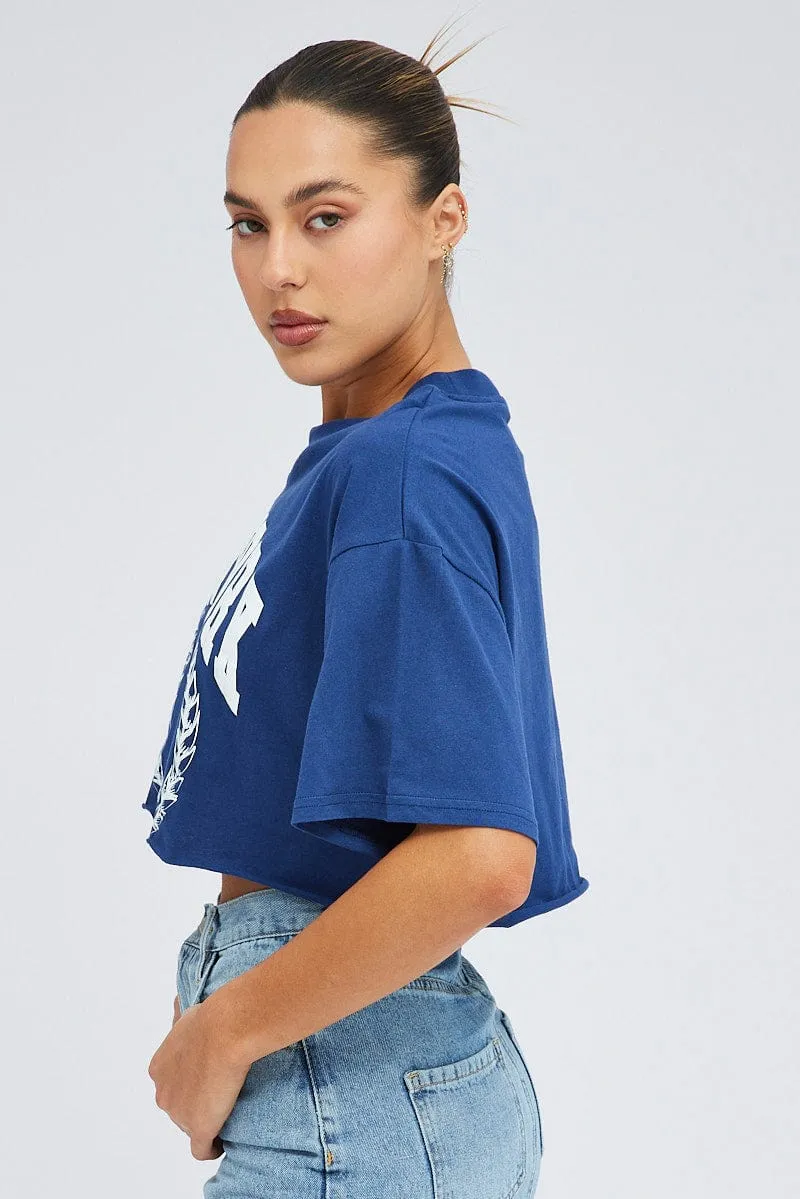 Blue Crop T Shirt Short Sleeve Crew Neck New York sold by Ally Fashion product image thumbnail 4