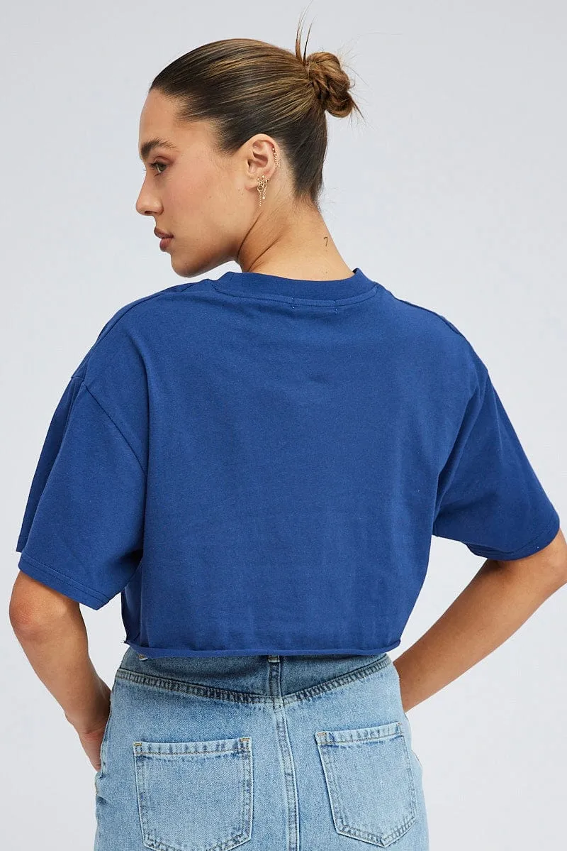 Blue Crop T Shirt Short Sleeve Crew Neck New York sold by Ally Fashion product image thumbnail 5
