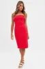 Red Boob Tube Dress Midi Bodycon Ribbed Bandeau sold by Ally Fashion