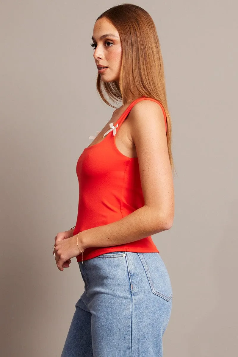 Red Supersoft Tank Scoop Neck Sleeveless Ribbon sold by Ally Fashion product image thumbnail 4
